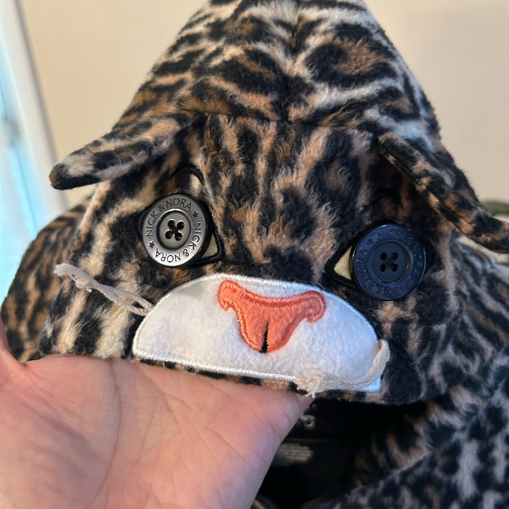 Nick & Nora Leopard Print Plush Hood with Button Eyes - Brown & Black